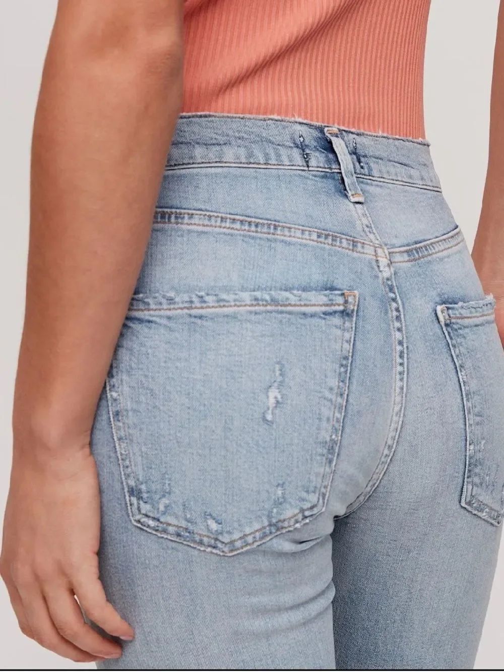 Agolde Faded Blue Distressed Sophie Jeans with Frayed Hem
